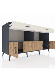 Kronos Konsol 2 Raflı 2 Çekmeceli 4 Kapaklı 176x59x99 Antrasit-Çam/Aytaşı