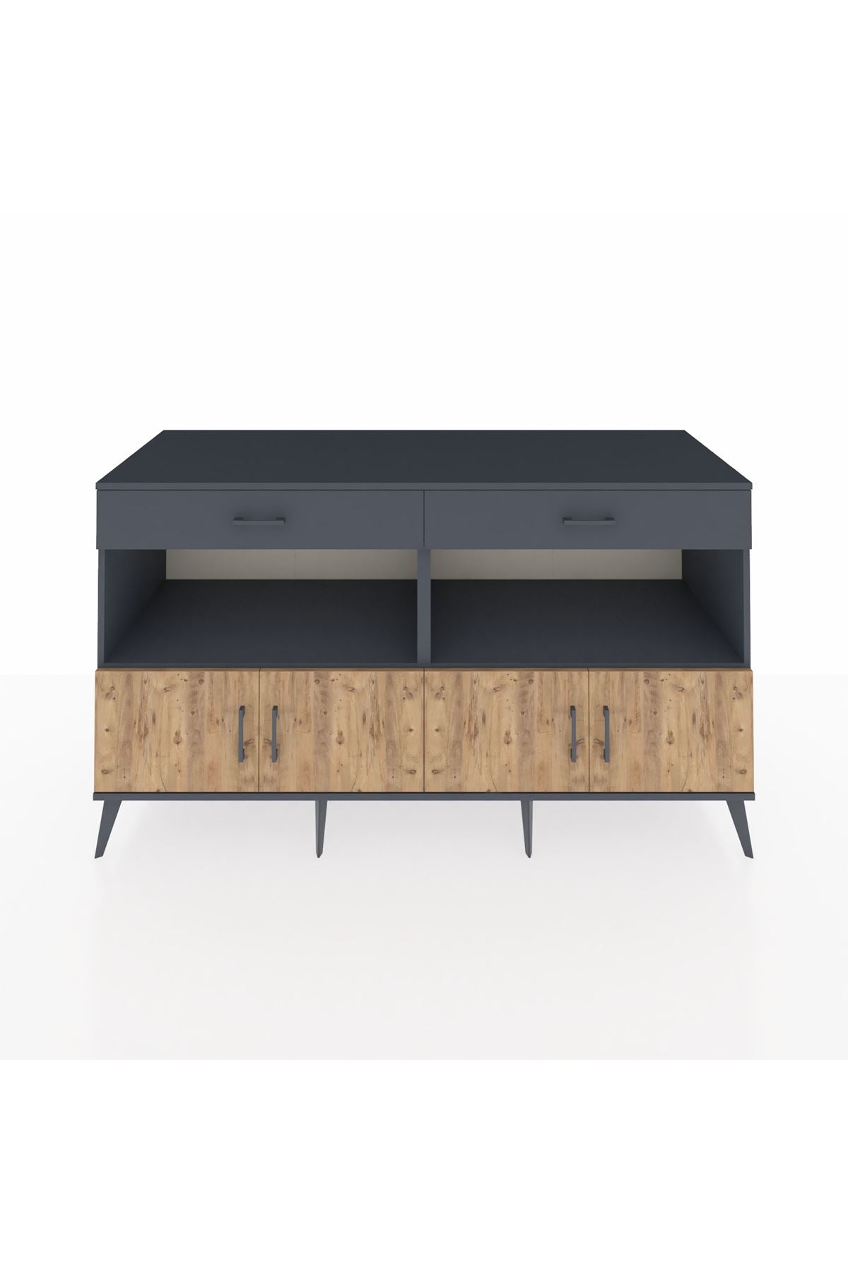 Kronos Konsol 2 Raflı 2 Çekmeceli 4 Kapaklı 176x59x99 Antrasit-Çam/Antrasit