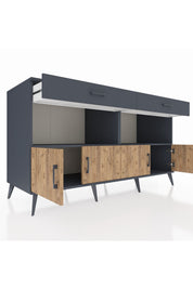 Kronos Konsol 2 Raflı 2 Çekmeceli 4 Kapaklı 176x59x99 Antrasit-Çam/Antrasit