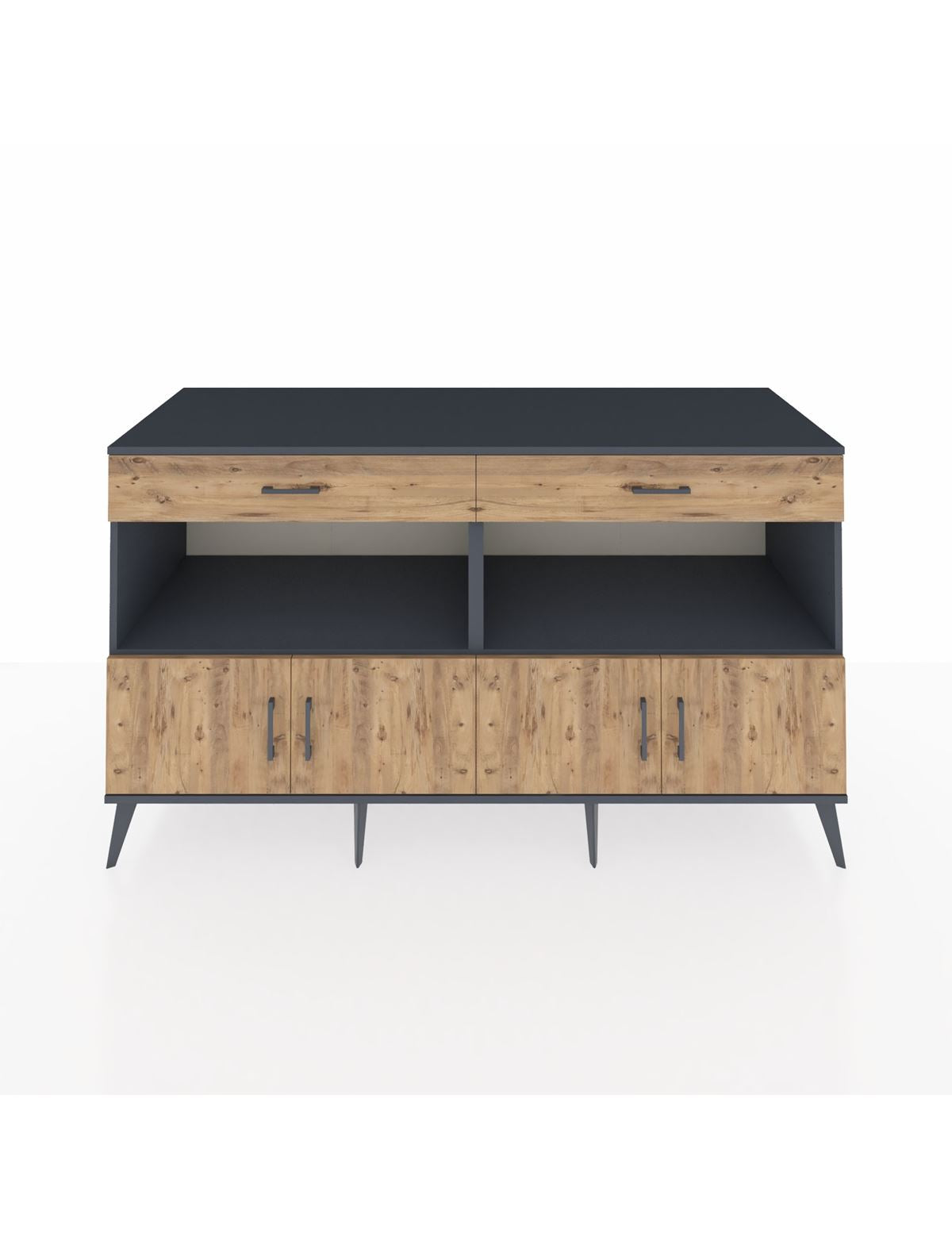 Kronos Konsol 2 Raflı 2 Çekmeceli 4 Kapaklı 176x59x99 Antrasit-Çam