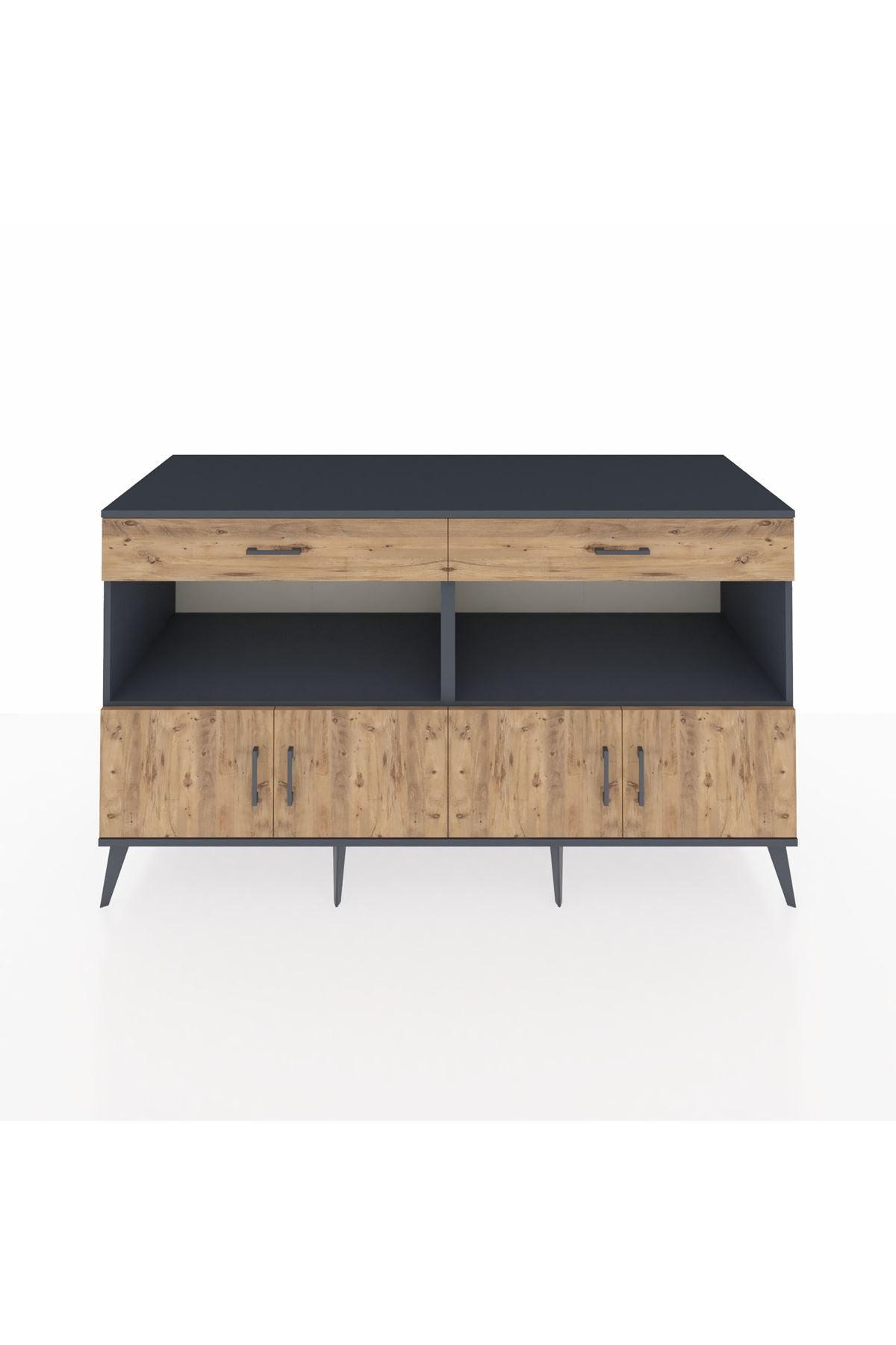 Kronos Konsol 2 Raflı 2 Çekmeceli 4 Kapaklı 176x59x99 Antrasit-Çam