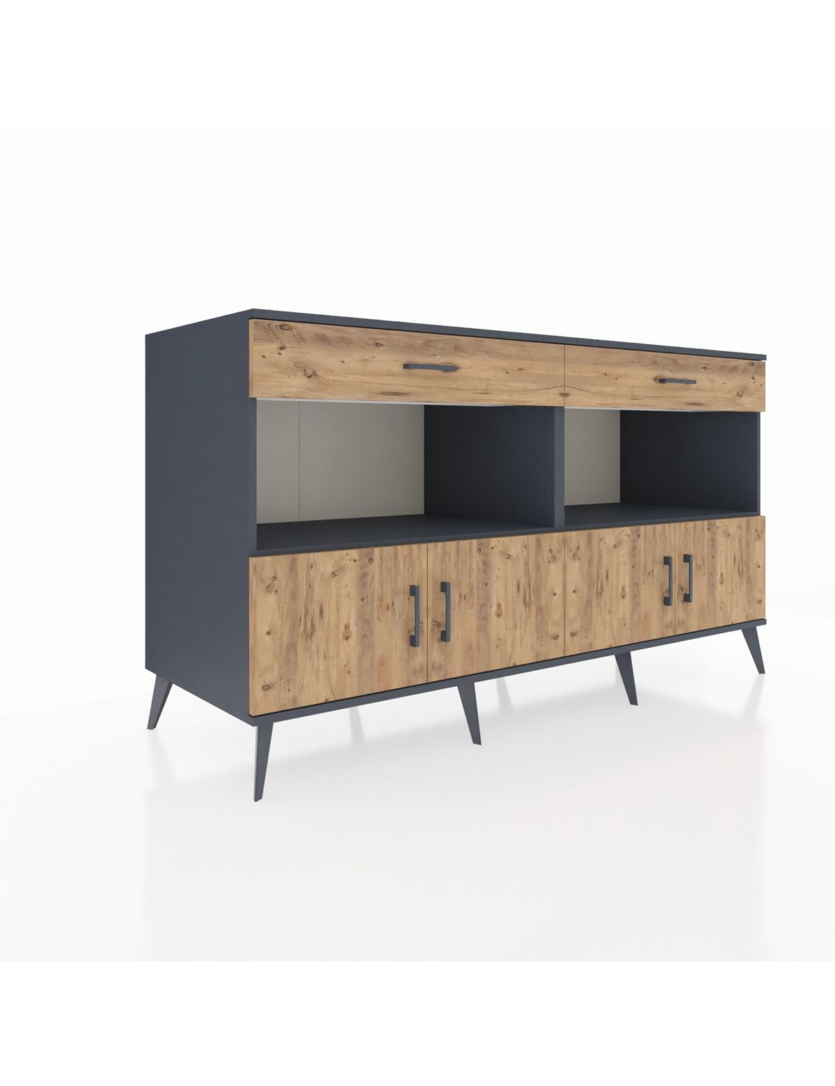 Kronos Konsol 2 Raflı 2 Çekmeceli 4 Kapaklı 176x59x99 Antrasit-Çam