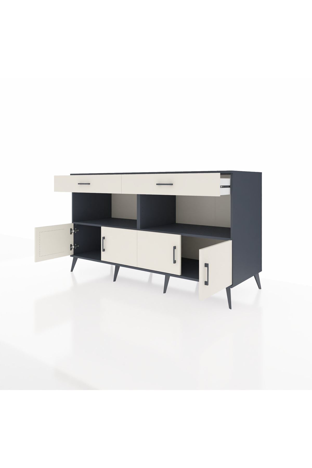 Kronos Konsol 2 Raflı 2 Çekmeceli 4 Kapaklı 176x59x99 Antrasit-Aytaşı