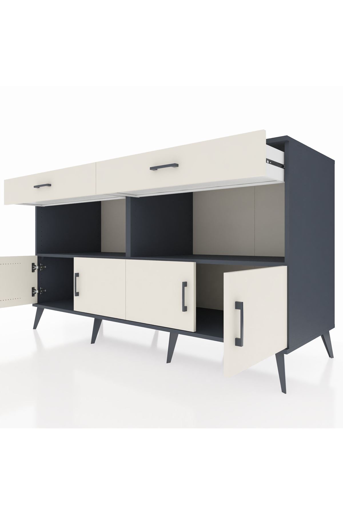 Kronos Konsol 2 Raflı 2 Çekmeceli 4 Kapaklı 176x59x99 Antrasit-Aytaşı