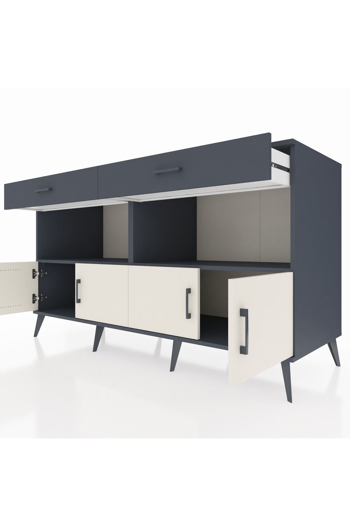 Kronos Konsol 2 Raflı 2 Çekmeceli 4 Kapaklı 176x59x99 Antrasit-Aytaşı/Antrasit