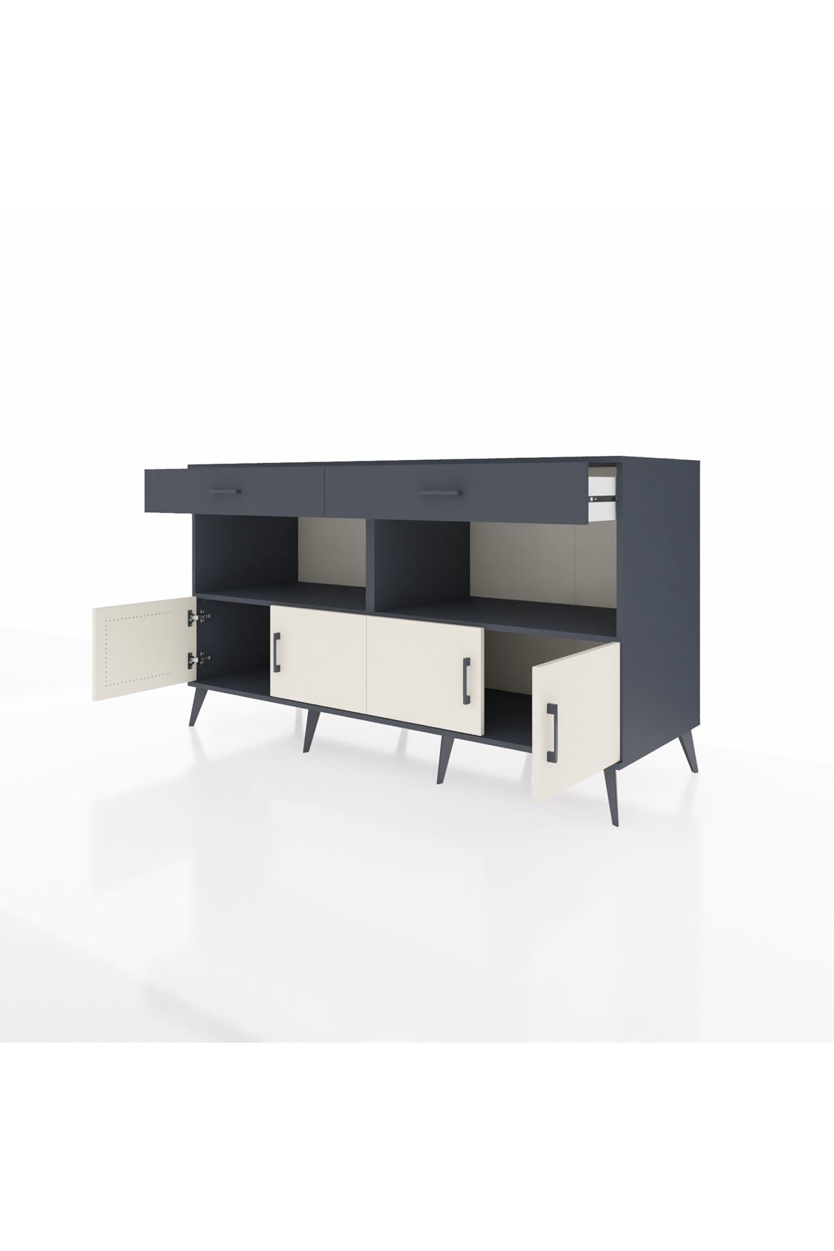 Kronos Konsol 2 Raflı 2 Çekmeceli 4 Kapaklı 176x59x99 Antrasit-Aytaşı/Antrasit