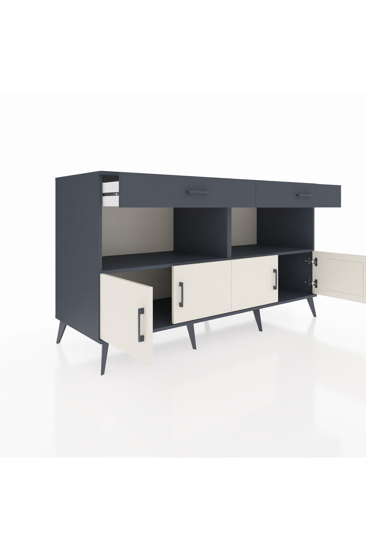 Kronos Konsol 2 Raflı 2 Çekmeceli 4 Kapaklı 176x59x99 Antrasit-Aytaşı/Antrasit