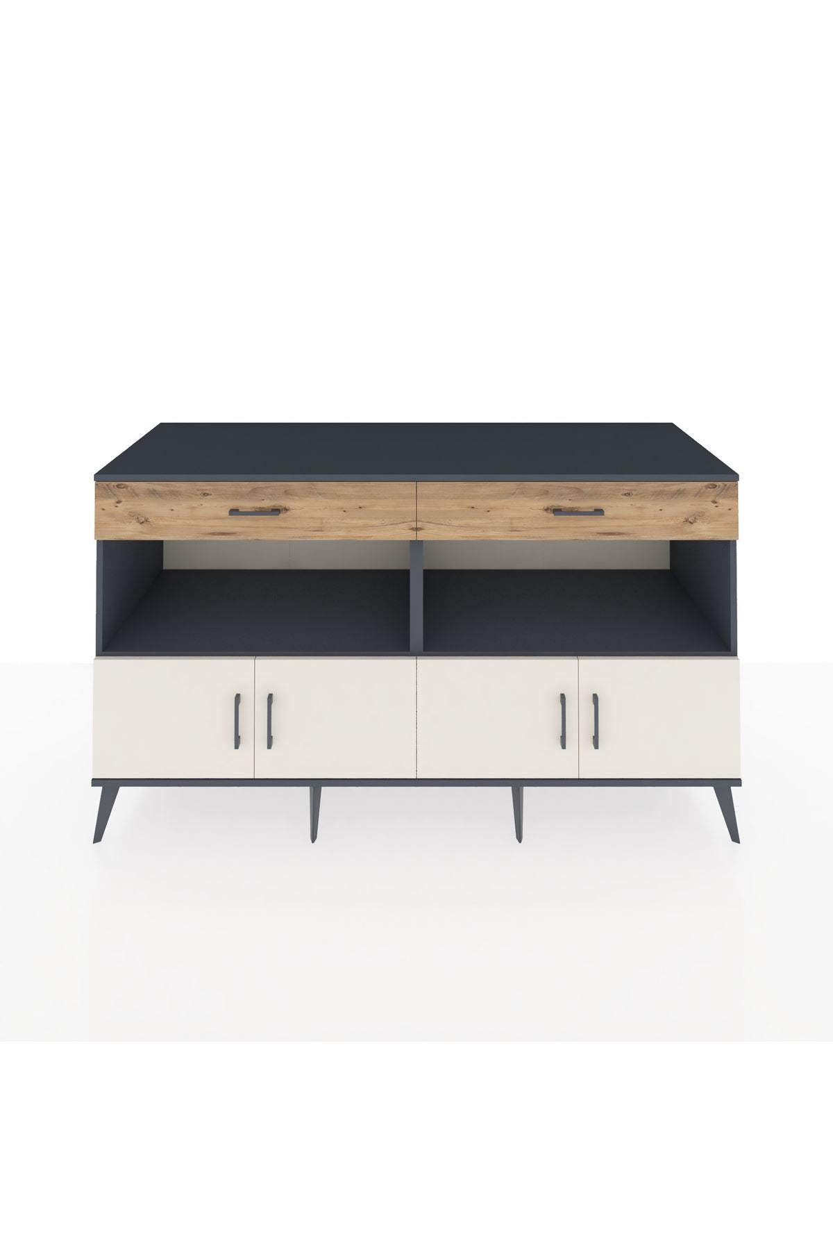 Kronos Konsol 2 Raflı 2 Çekmeceli 4 Kapaklı 176x59x99 Antrasit-Aytaşı/Çam