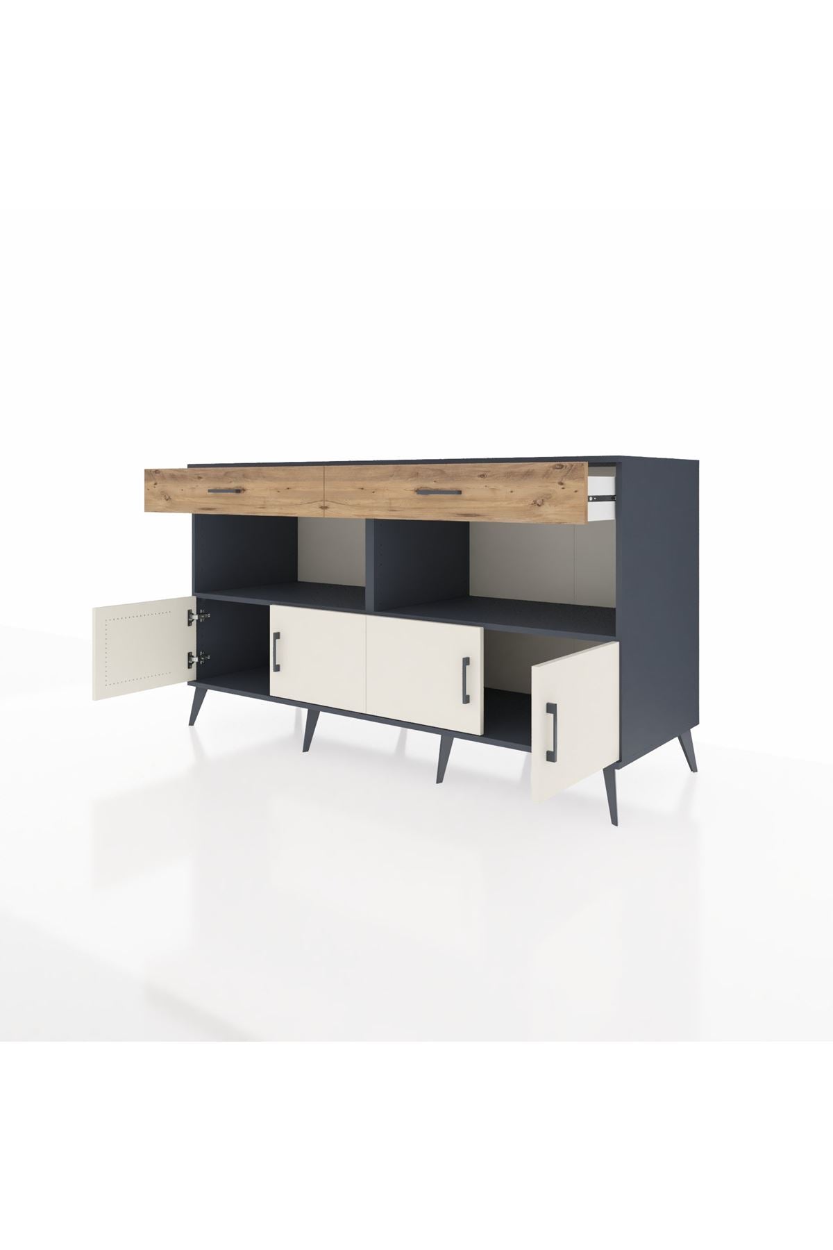 Kronos Konsol 2 Raflı 2 Çekmeceli 4 Kapaklı 176x59x99 Antrasit-Aytaşı/Çam