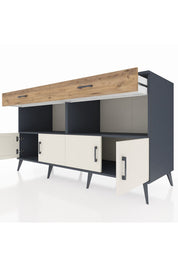 Kronos Konsol 2 Raflı 2 Çekmeceli 4 Kapaklı 176x59x99 Antrasit-Aytaşı/Çam