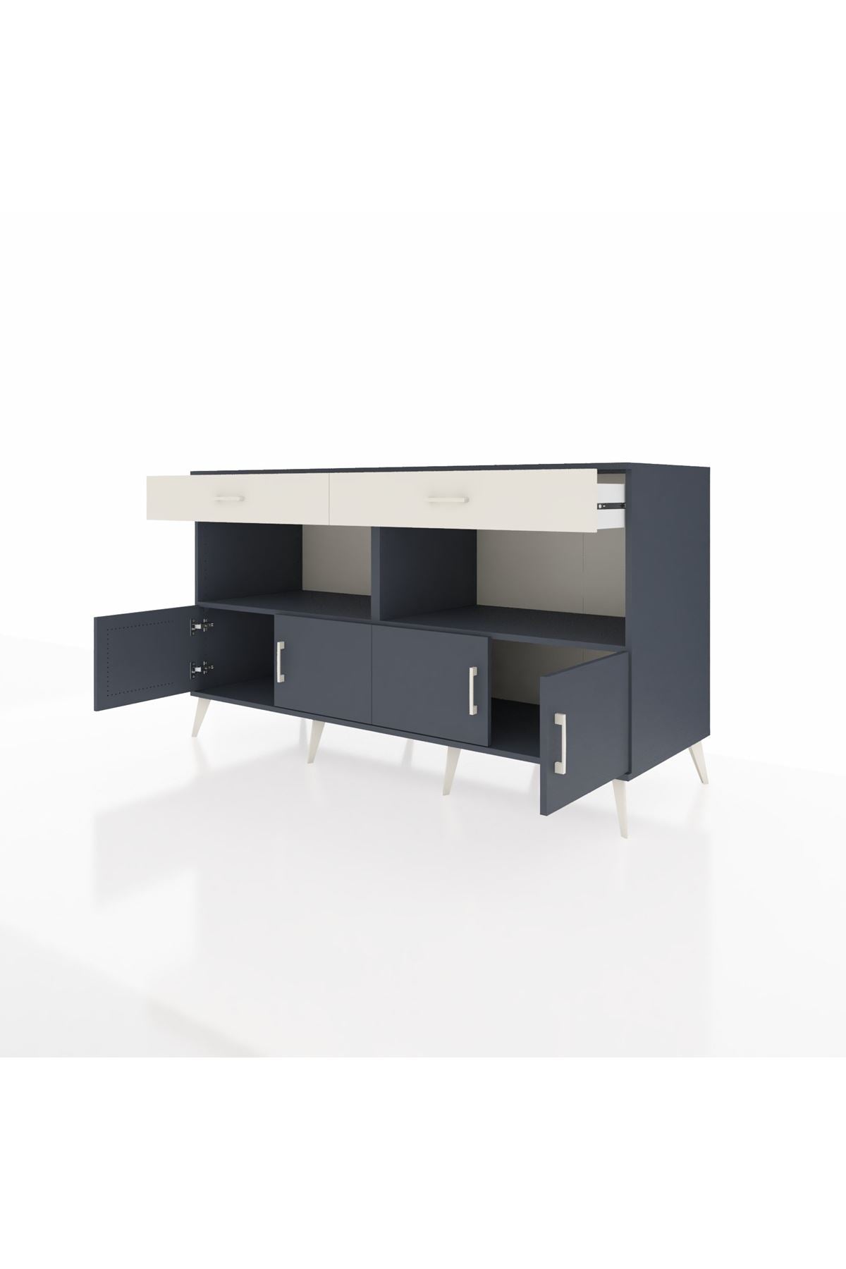 Kronos Konsol 2 Raflı 2 Çekmeceli 4 Kapaklı 176x59x99 Antrasit-Antrasit/Aytaşı