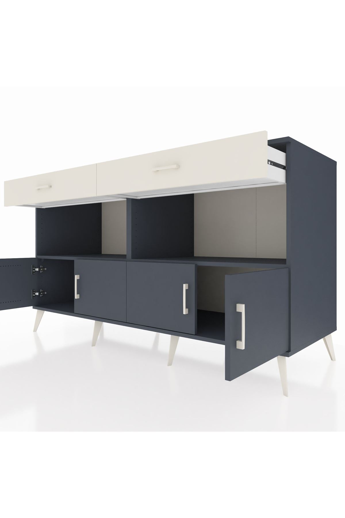 Kronos Konsol 2 Raflı 2 Çekmeceli 4 Kapaklı 176x59x99 Antrasit-Antrasit/Aytaşı