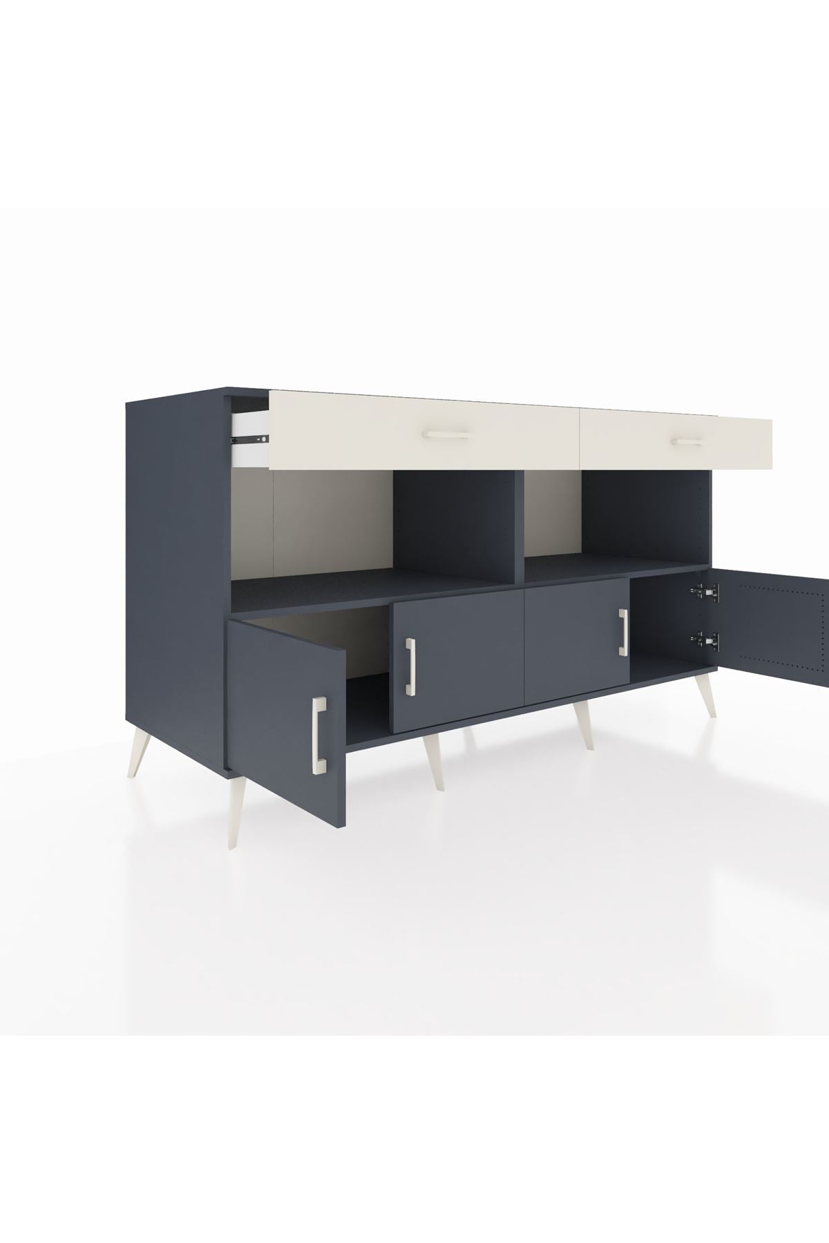 Kronos Konsol 2 Raflı 2 Çekmeceli 4 Kapaklı 176x59x99 Antrasit-Antrasit/Aytaşı