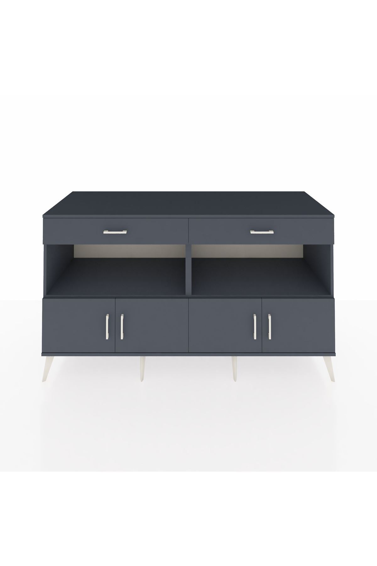 Kronos Konsol 2 Raflı 2 Çekmeceli 4 Kapaklı 176x59x99 Antrasit-Antrasit