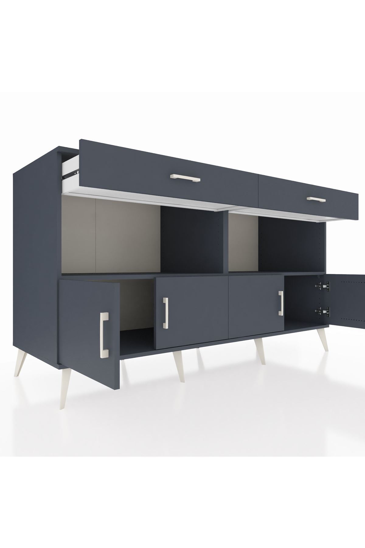 Kronos Konsol 2 Raflı 2 Çekmeceli 4 Kapaklı 176x59x99 Antrasit-Antrasit