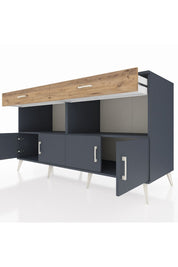 Kronos Konsol 2 Raflı 2 Çekmeceli 4 Kapaklı 176x59x99 Antrasit-Antrasit/Çam