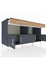 Kronos Konsol 2 Raflı 2 Çekmeceli 4 Kapaklı 176x59x99 Antrasit-Antrasit/Çam