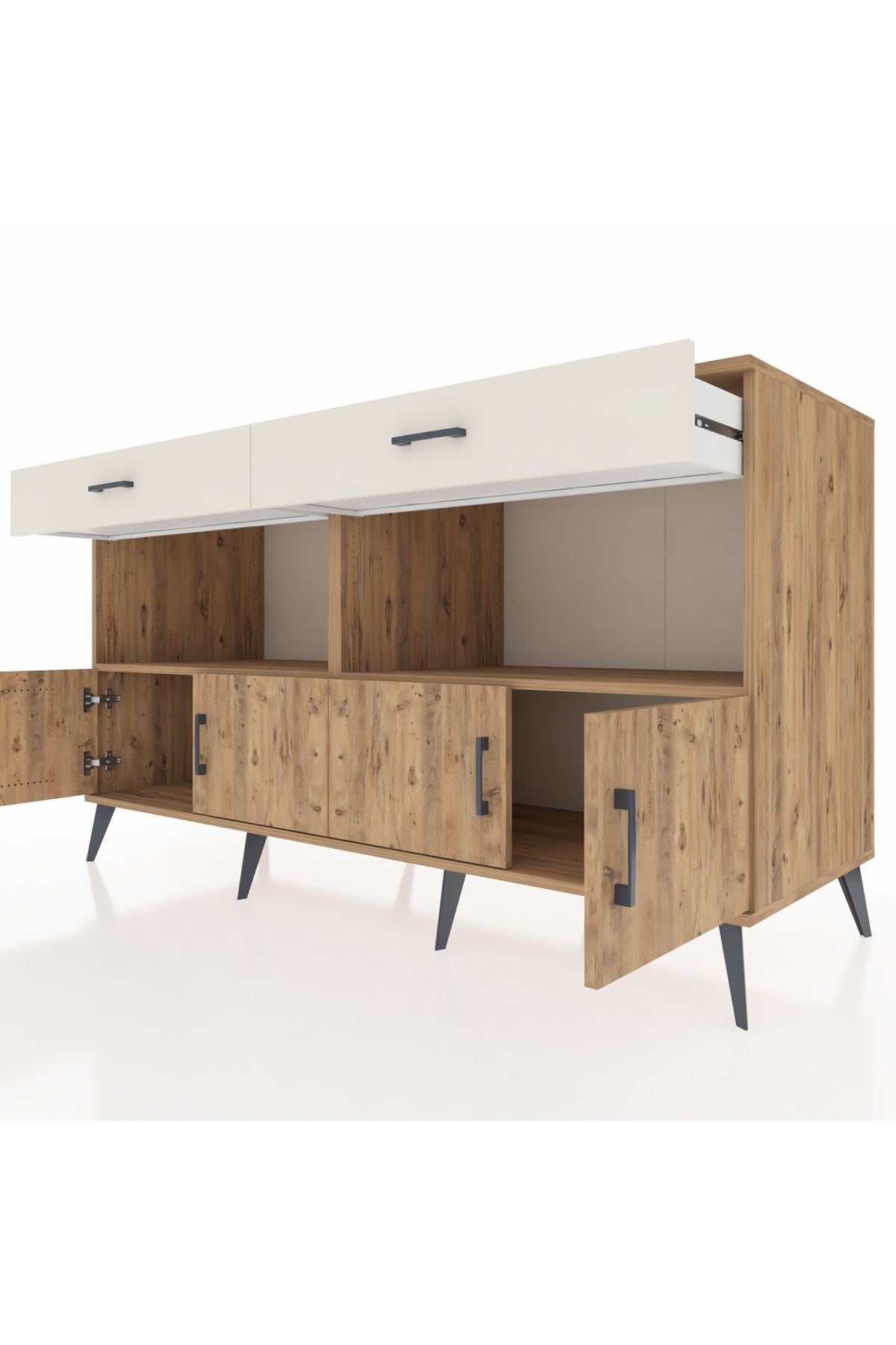 Kronos Konsol 2 Raflı 2 Çekmeceli 4 Kapaklı 176x59x99 Çam-Çam/Aytaşı