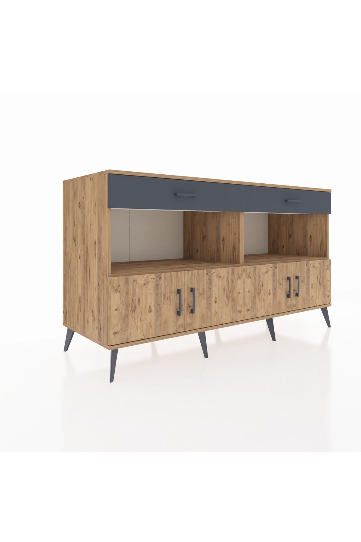 Kronos Konsol 2 Raflı 2 Çekmeceli 4 Kapaklı 176x59x99 Çam-Çam/Antrasit