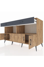 Kronos Konsol 2 Raflı 2 Çekmeceli 4 Kapaklı 176x59x99 Çam-Çam/Antrasit