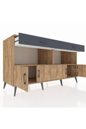 Kronos Konsol 2 Raflı 2 Çekmeceli 4 Kapaklı 176x59x99 Çam-Çam/Antrasit