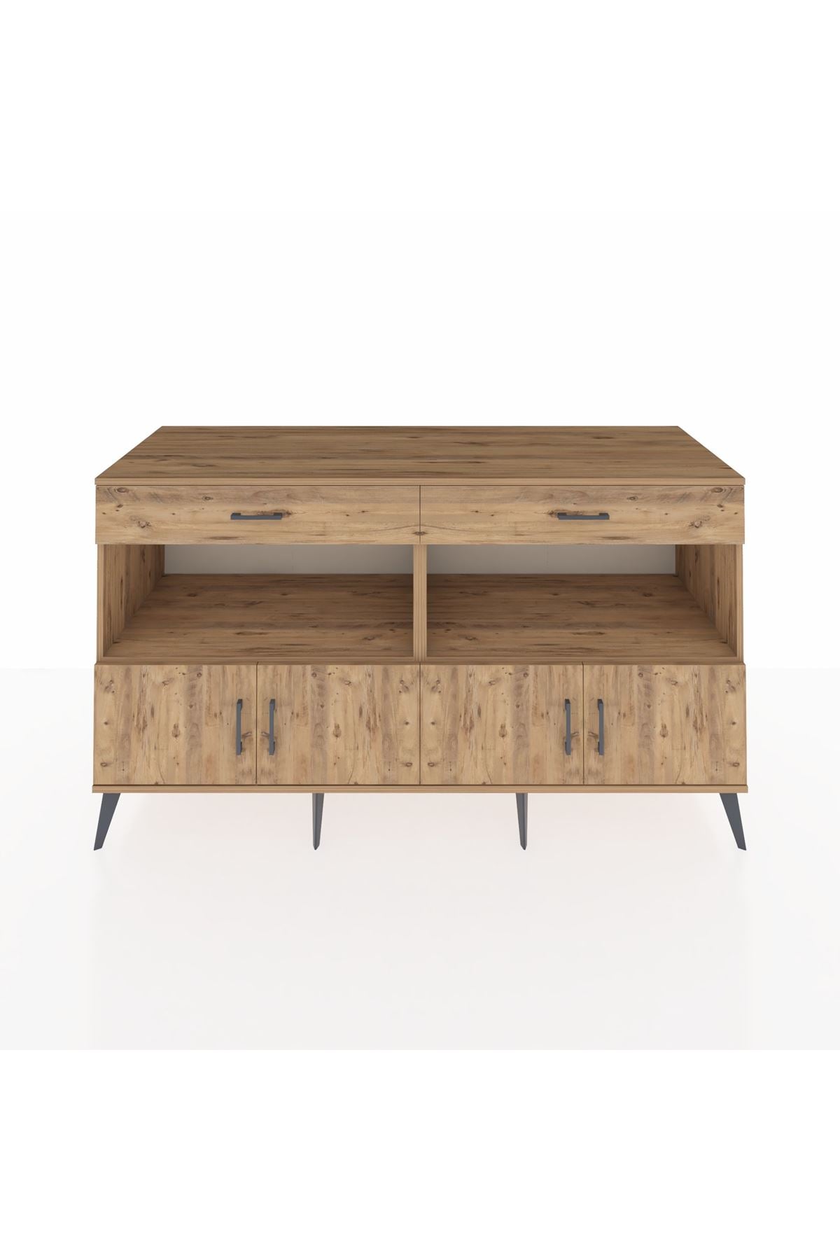 Kronos Konsol 2 Raflı 2 Çekmeceli 4 Kapaklı 176x59x99 Çam-Çam