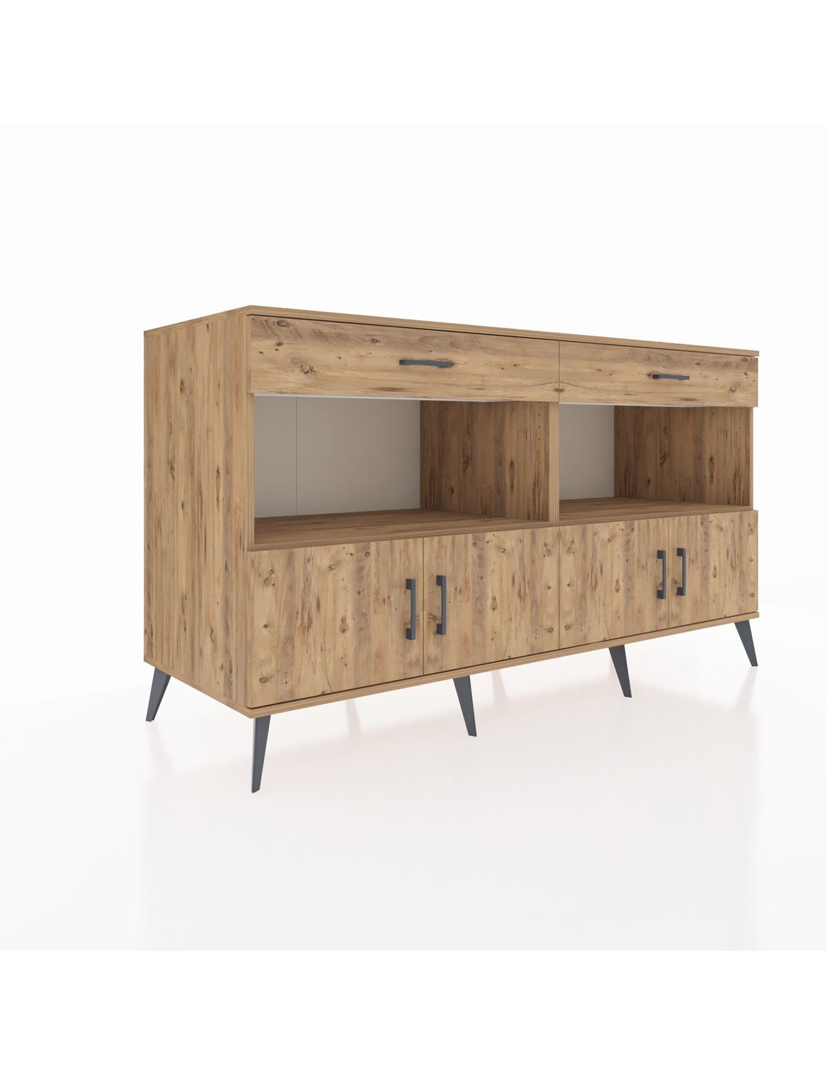 Kronos Konsol 2 Raflı 2 Çekmeceli 4 Kapaklı 176x59x99 Çam-Çam