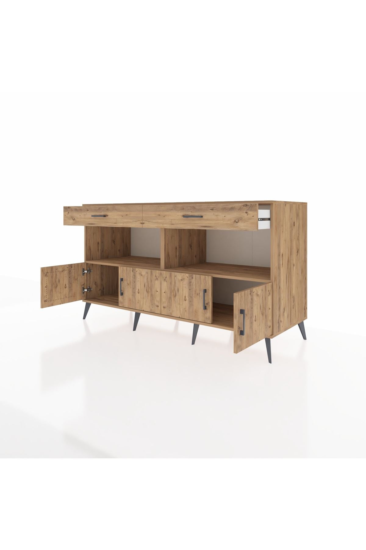 Kronos Konsol 2 Raflı 2 Çekmeceli 4 Kapaklı 176x59x99 Çam-Çam