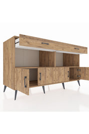 Kronos Konsol 2 Raflı 2 Çekmeceli 4 Kapaklı 176x59x99 Çam-Çam
