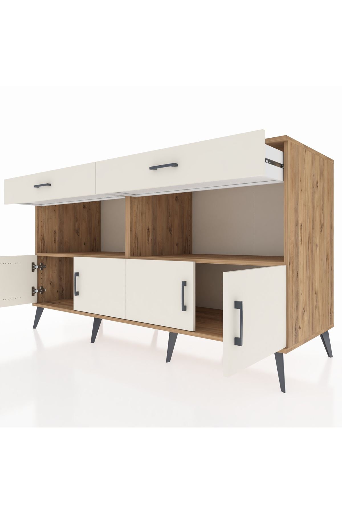 Kronos Konsol 2 Raflı 2 Çekmeceli 4 Kapaklı 176x59x99 Çam-Aytaşı