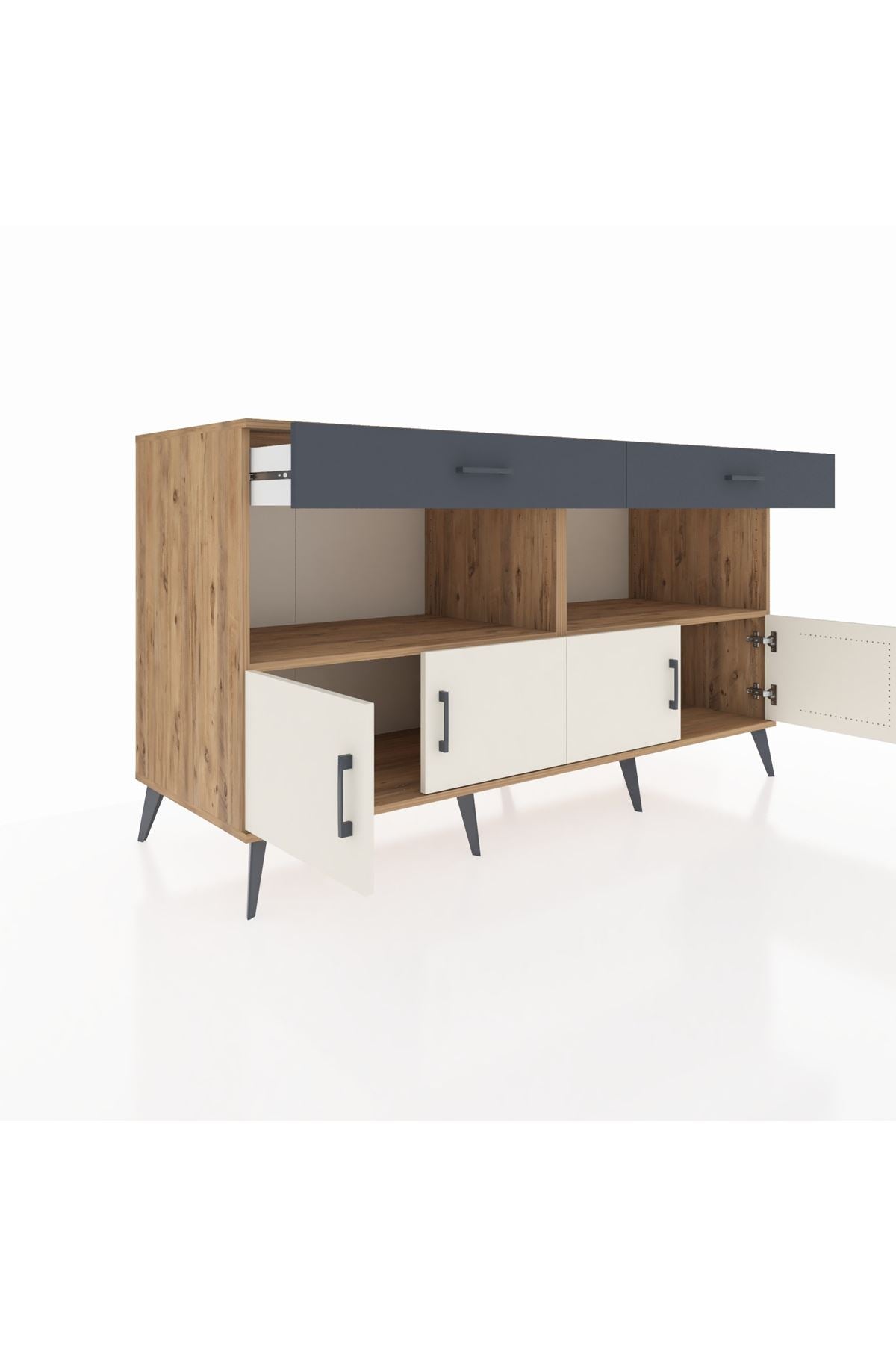 Kronos Konsol 2 Raflı 2 Çekmeceli 4 Kapaklı 176x59x99 Çam-Aytaşı/Antrasit