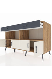Kronos Konsol 2 Raflı 2 Çekmeceli 4 Kapaklı 176x59x99 Çam-Aytaşı/Antrasit