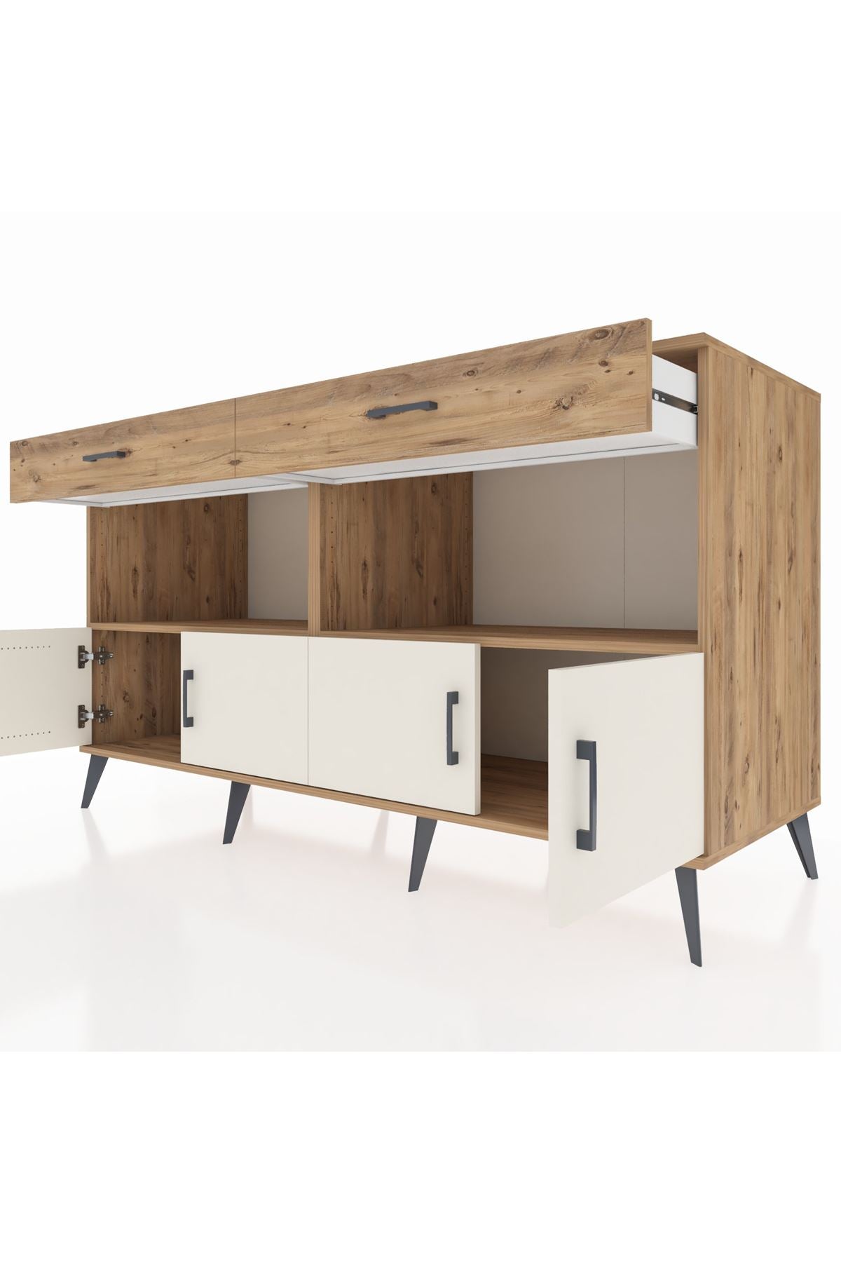 Kronos Konsol 2 Raflı 2 Çekmeceli 4 Kapaklı 176x59x99 Çam-Aytaşı/Çam