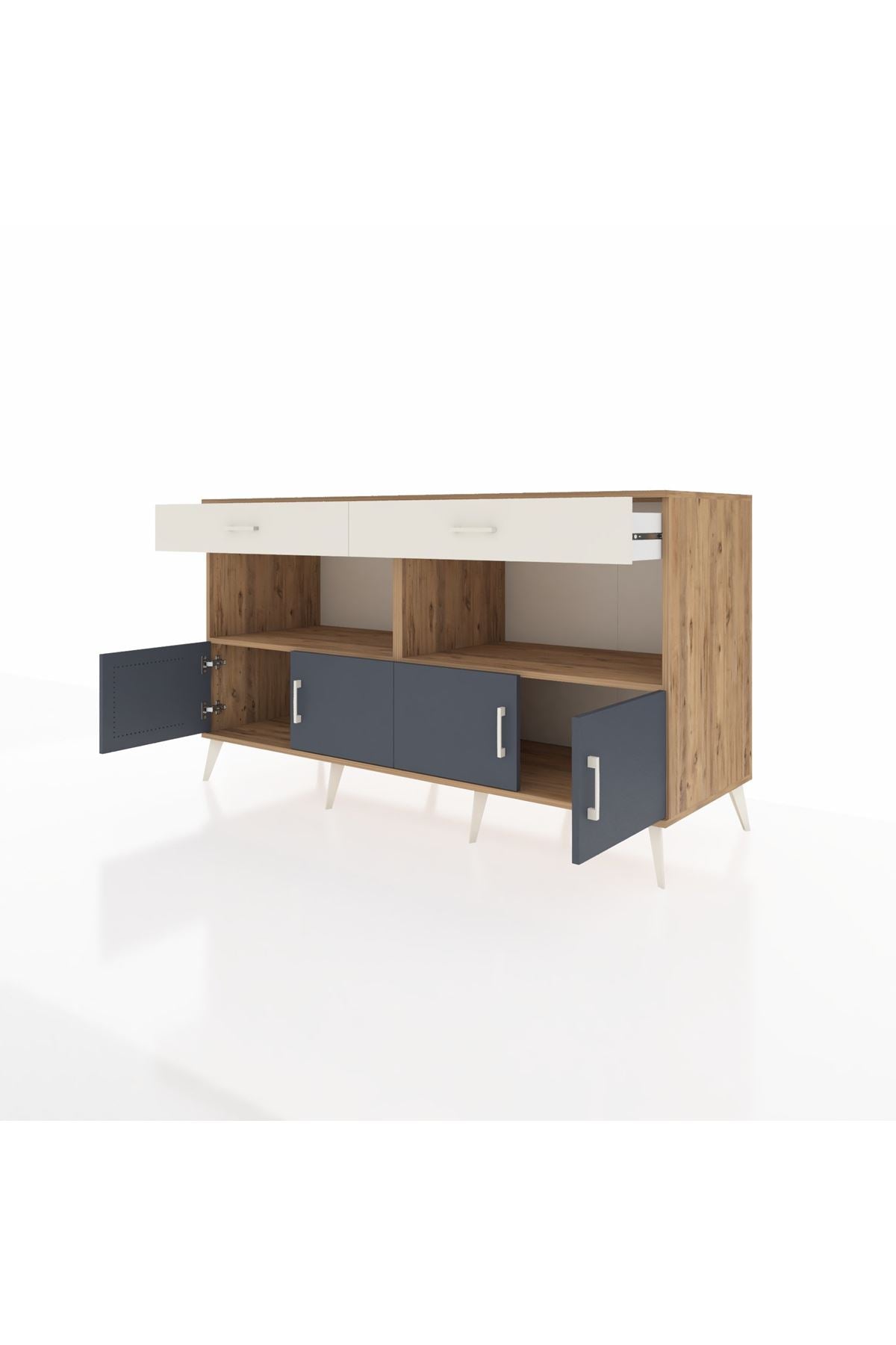 Kronos Konsol 2 Raflı 2 Çekmeceli 4 Kapaklı 176x59x99 Çam-Antrasit/Aytaşı