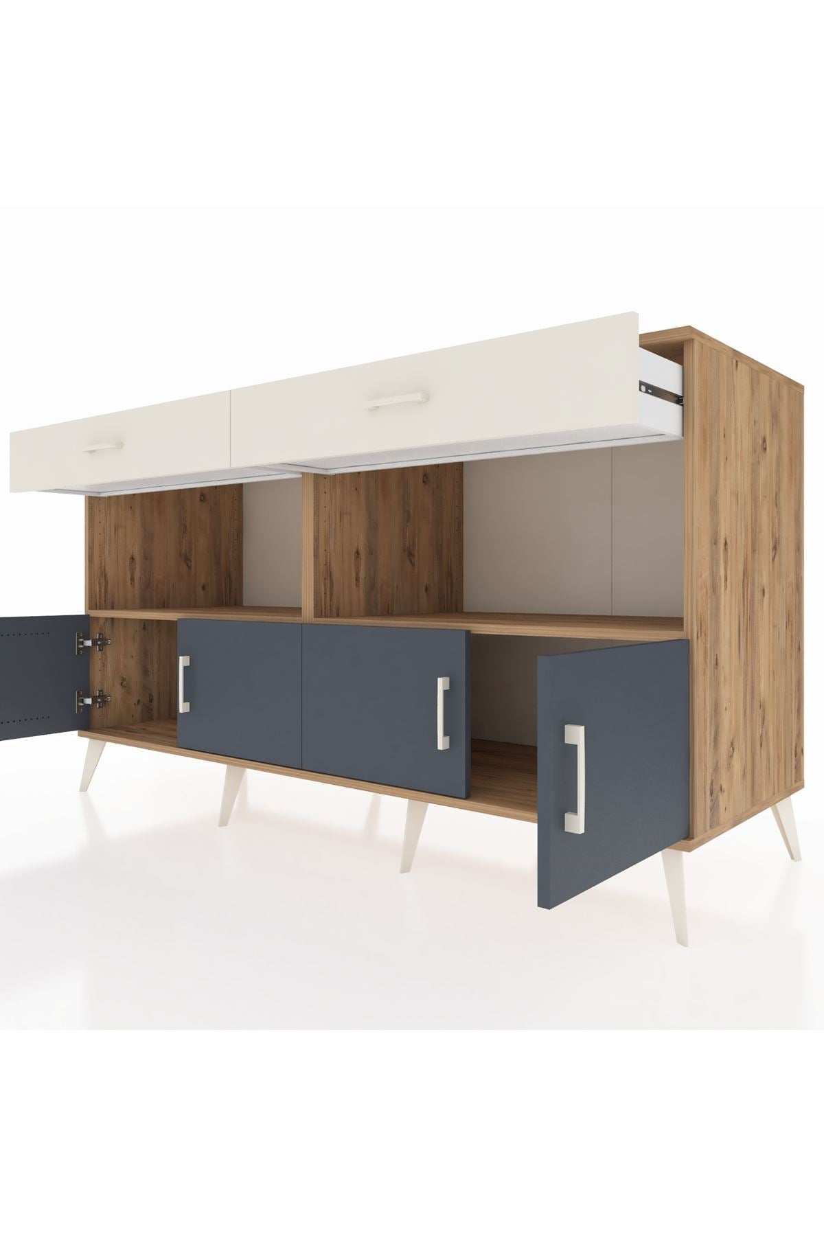 Kronos Konsol 2 Raflı 2 Çekmeceli 4 Kapaklı 176x59x99 Çam-Antrasit/Aytaşı