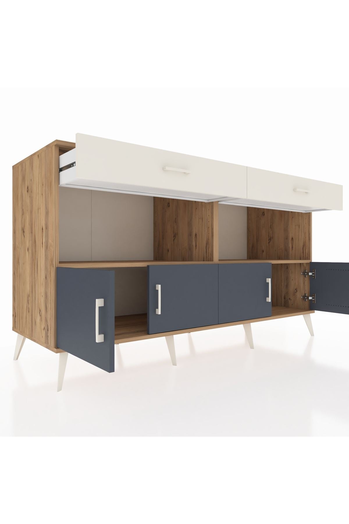 Kronos Konsol 2 Raflı 2 Çekmeceli 4 Kapaklı 176x59x99 Çam-Antrasit/Aytaşı