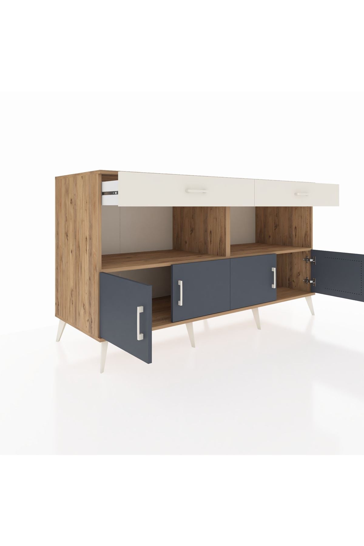 Kronos Konsol 2 Raflı 2 Çekmeceli 4 Kapaklı 176x59x99 Çam-Antrasit/Aytaşı