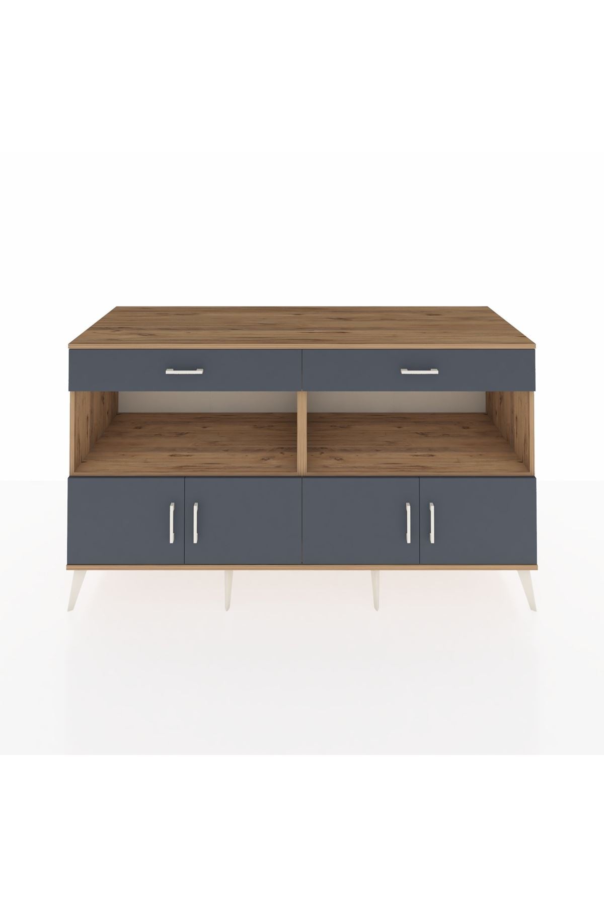 Kronos Konsol 2 Raflı 2 Çekmeceli 4 Kapaklı 176x59x99 Çam-Antrasit