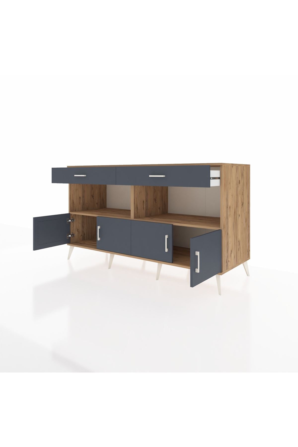 Kronos Konsol 2 Raflı 2 Çekmeceli 4 Kapaklı 176x59x99 Çam-Antrasit