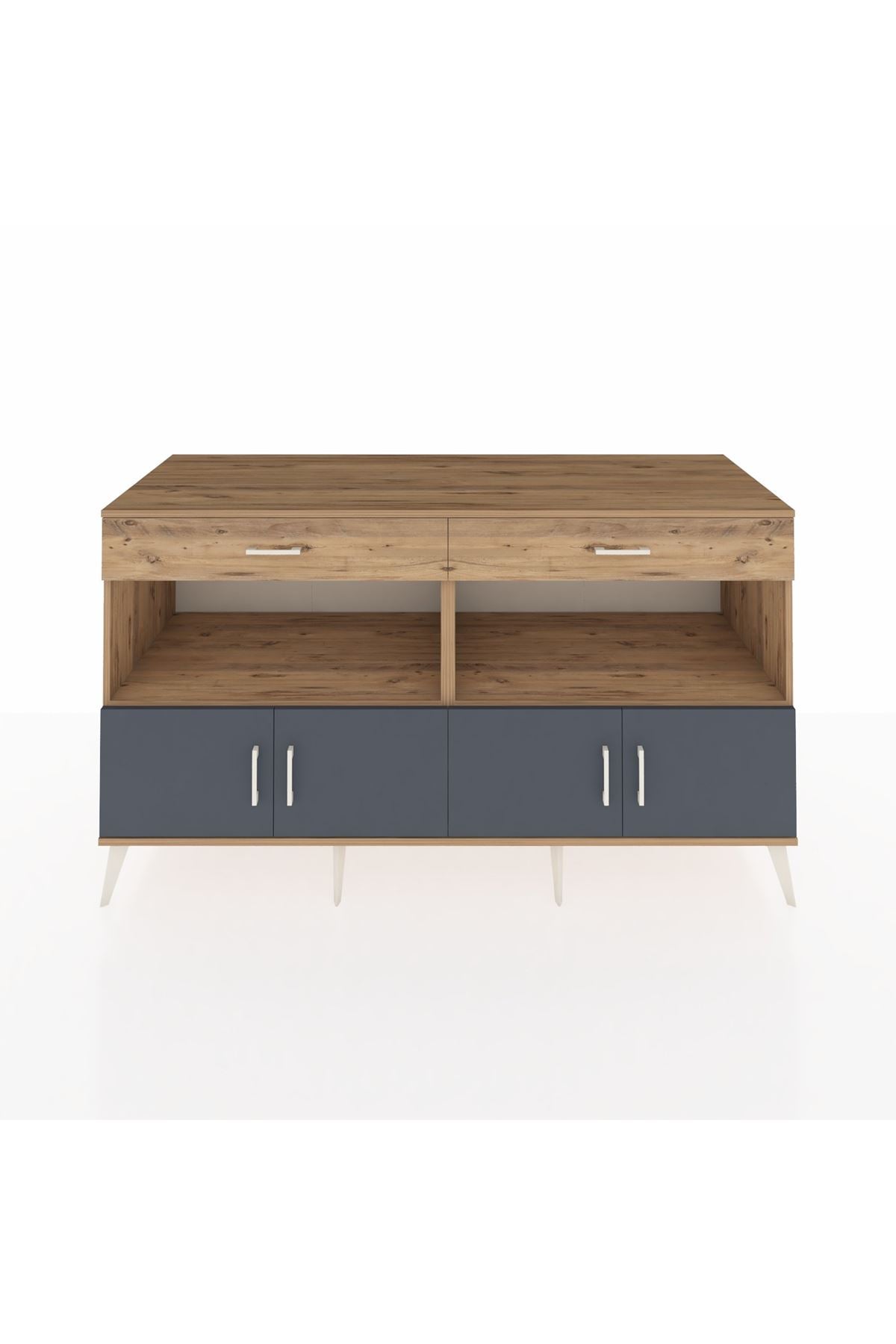 Kronos Konsol 2 Raflı 2 Çekmeceli 4 Kapaklı 176x59x99 Çam-Antrasit/Çam