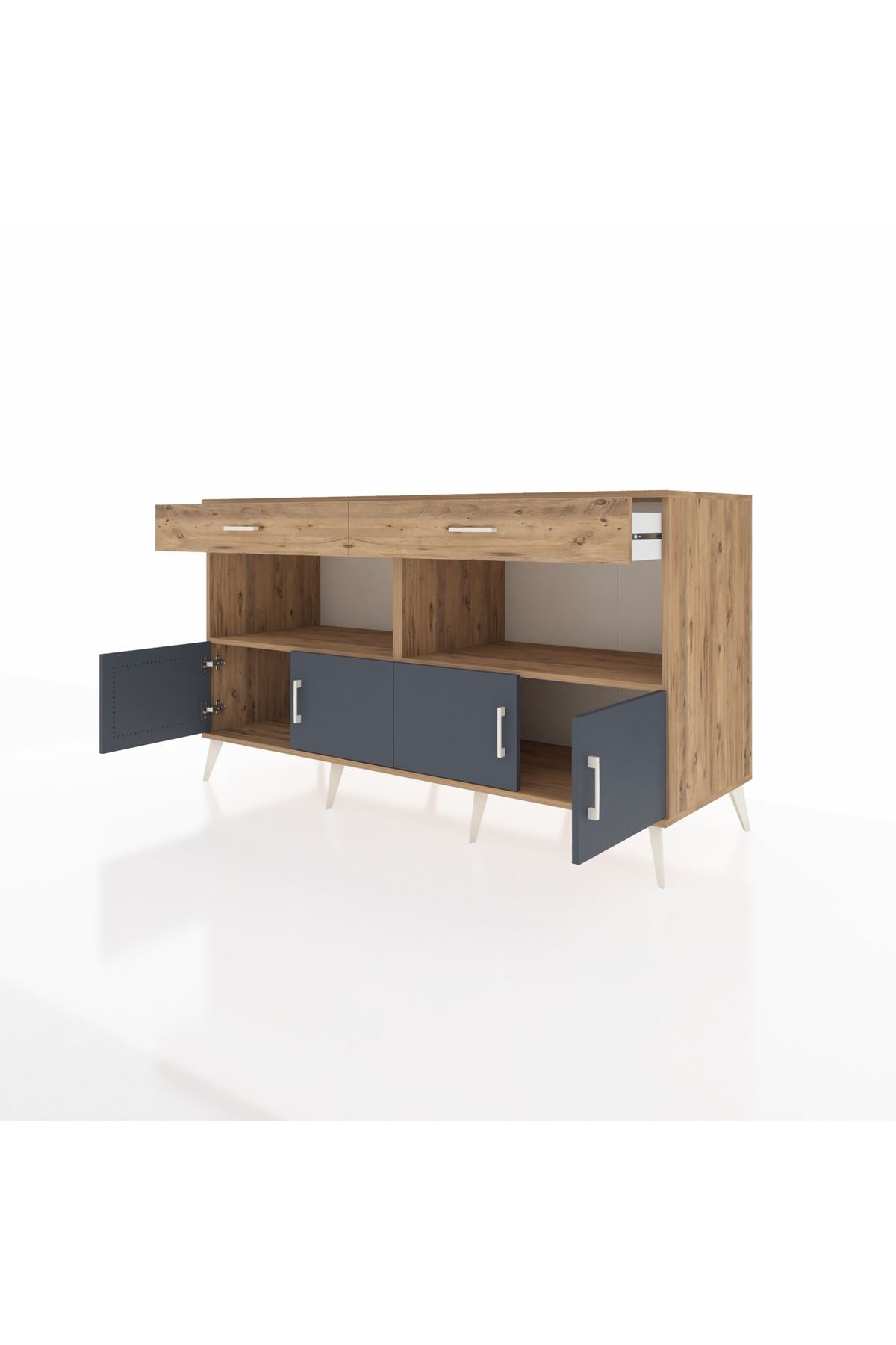 Kronos Konsol 2 Raflı 2 Çekmeceli 4 Kapaklı 176x59x99 Çam-Antrasit/Çam