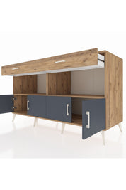 Kronos Konsol 2 Raflı 2 Çekmeceli 4 Kapaklı 176x59x99 Çam-Antrasit/Çam