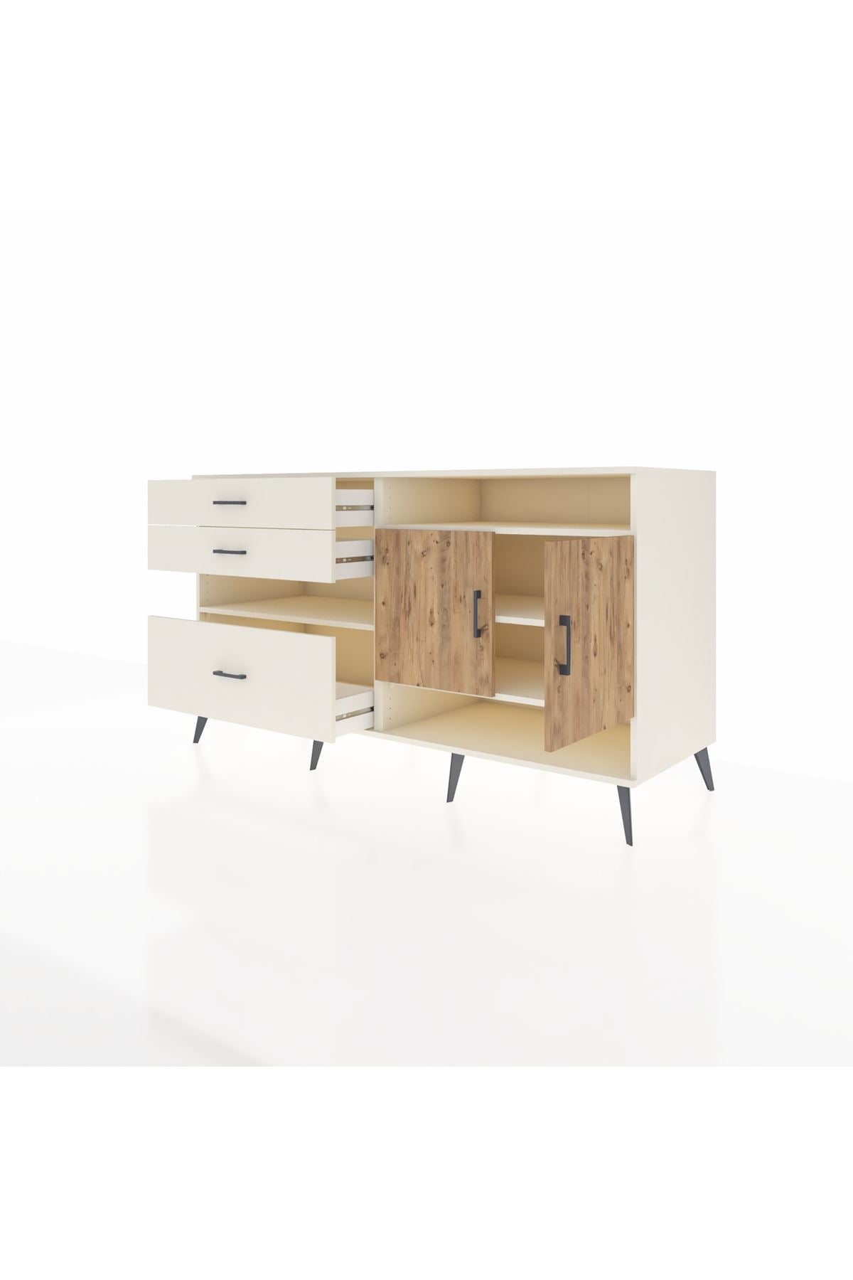 Kronos Konsol 4 Raflı 3 Çekmeceli 2 Kapaklı 176x59x99 Aytaşı-Çam/Aytaşı