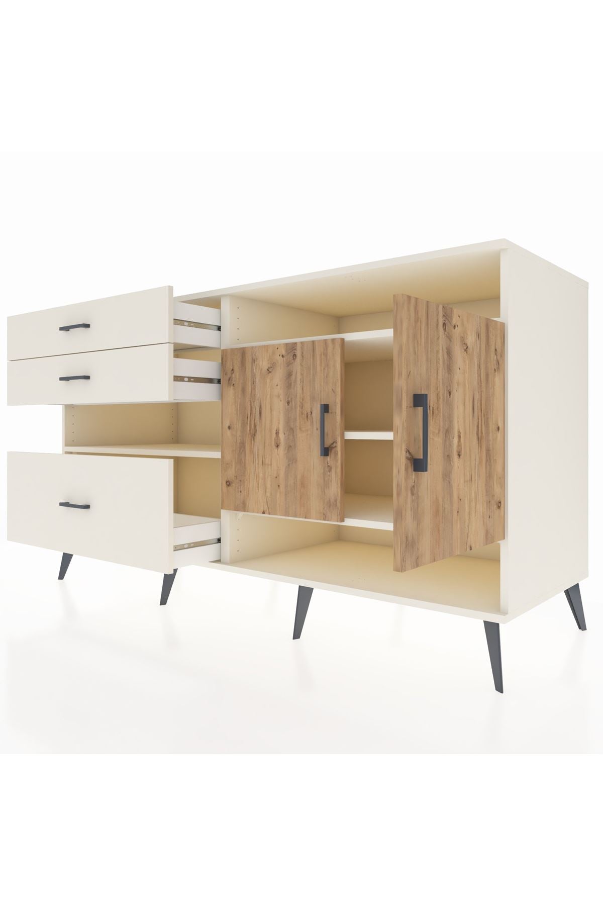 Kronos Konsol 4 Raflı 3 Çekmeceli 2 Kapaklı 176x59x99 Aytaşı-Çam/Aytaşı