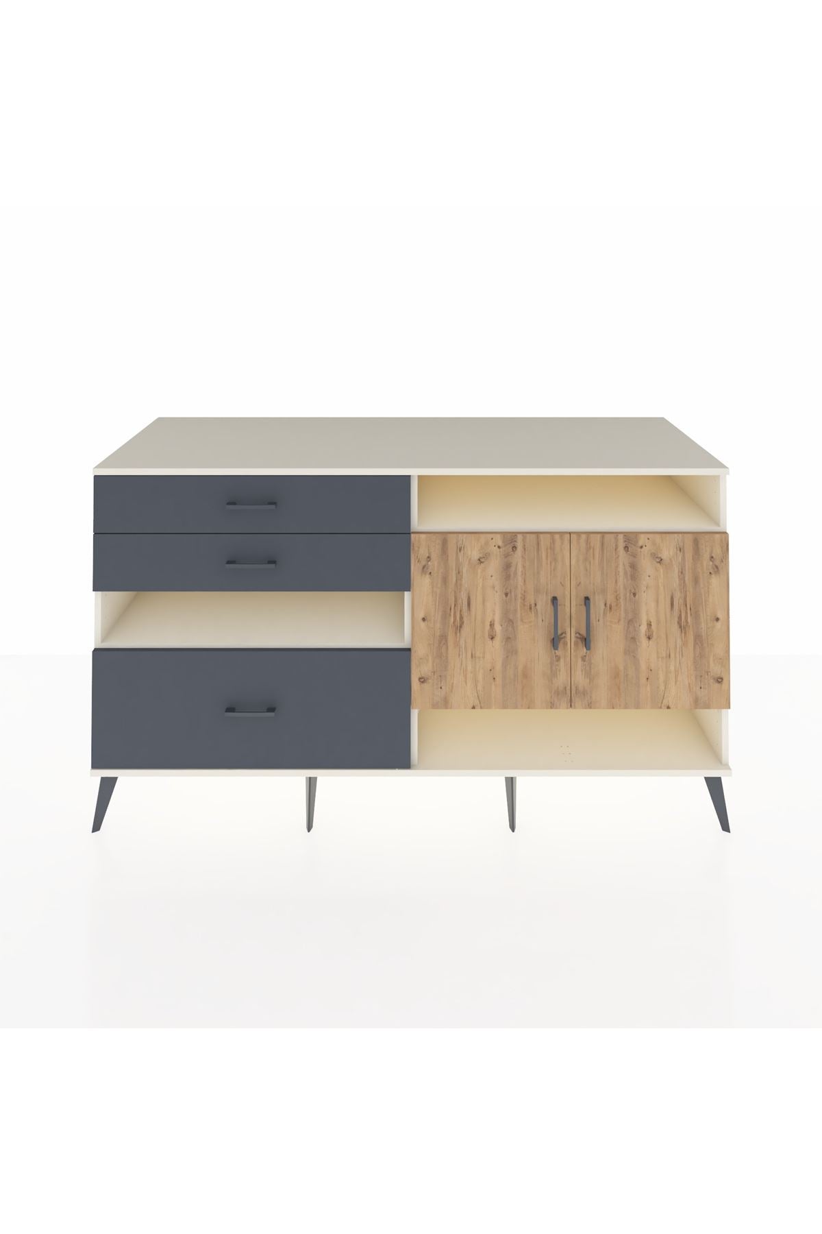 Kronos Konsol 4 Raflı 3 Çekmeceli 2 Kapaklı 176x59x99 Aytaşı-Çam/Antrasit