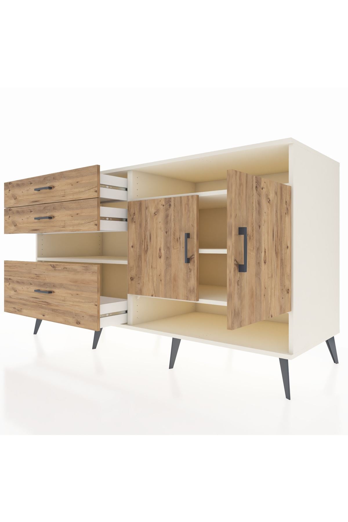 Kronos Konsol 4 Raflı 3 Çekmeceli 2 Kapaklı 176x59x99 Aytaşı-Çam