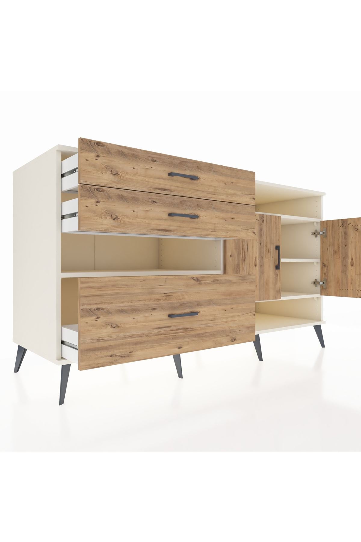 Kronos Konsol 4 Raflı 3 Çekmeceli 2 Kapaklı 176x59x99 Aytaşı-Çam