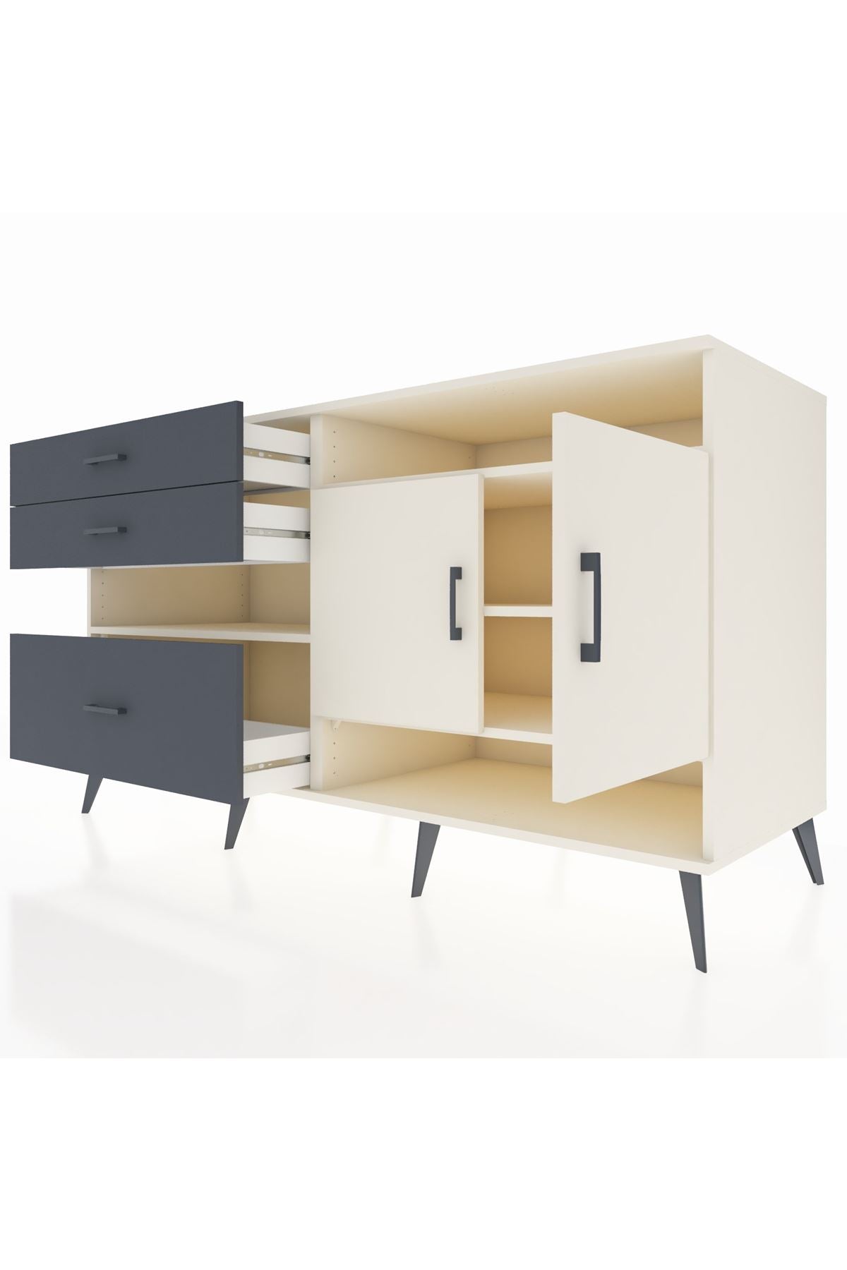 Kronos Konsol 4 Raflı 3 Çekmeceli 2 Kapaklı 176x59x99 Aytaşı-Aytaşı/Antrasit