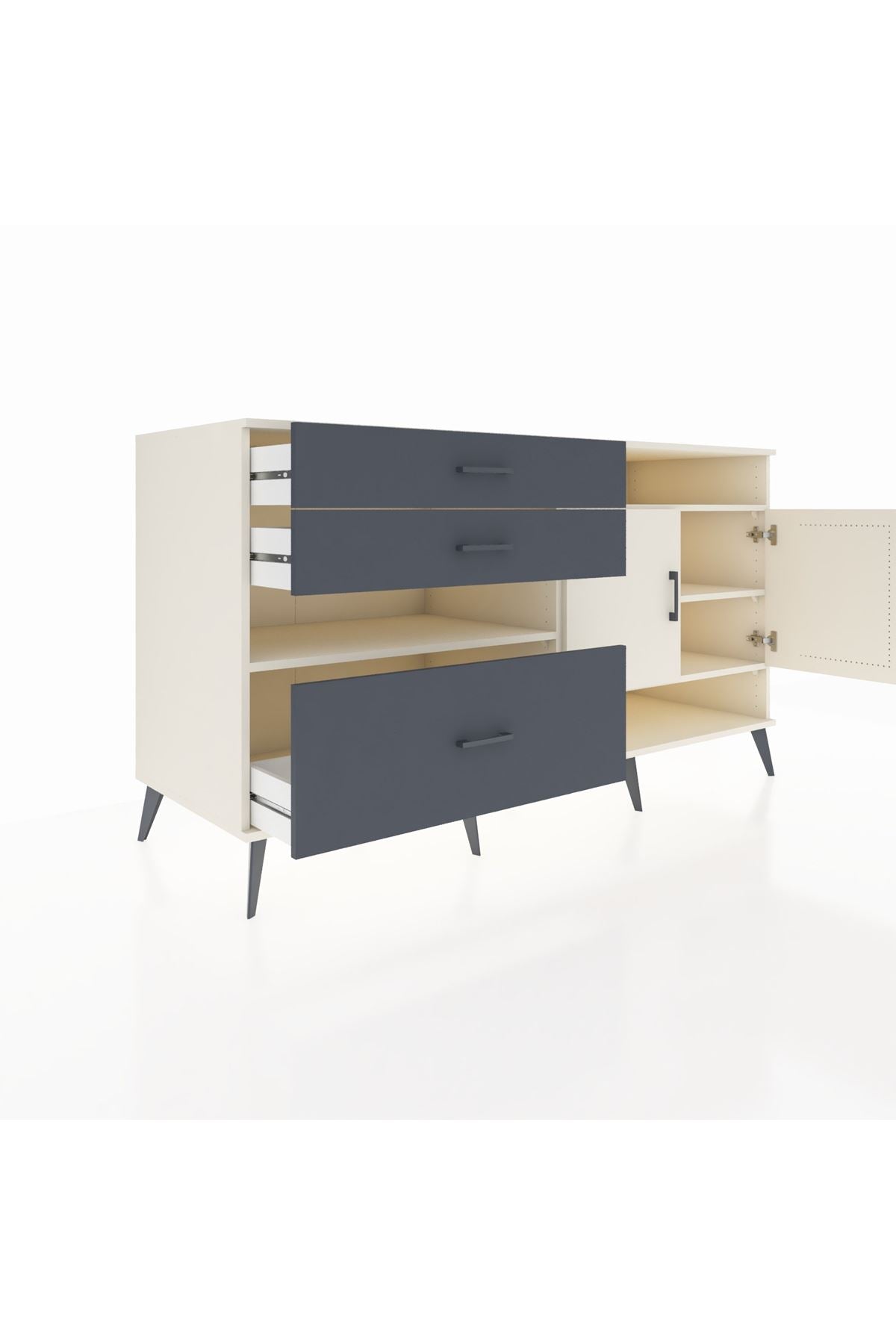 Kronos Konsol 4 Raflı 3 Çekmeceli 2 Kapaklı 176x59x99 Aytaşı-Aytaşı/Antrasit