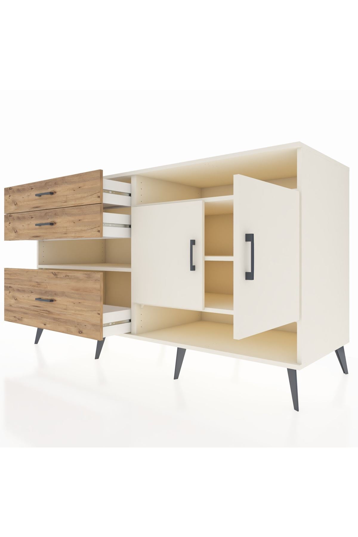 Kronos Konsol 4 Raflı 3 Çekmeceli 2 Kapaklı 176x59x99 Aytaşı-Aytaşı/Çam